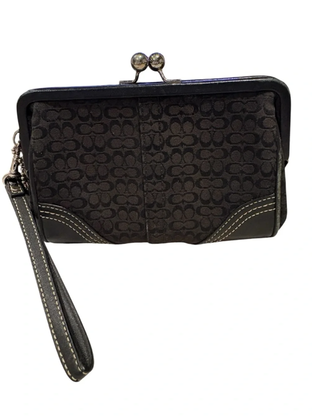Coach - Vintage Soho Mini Signature jacquard kisslock wristet, purse. black